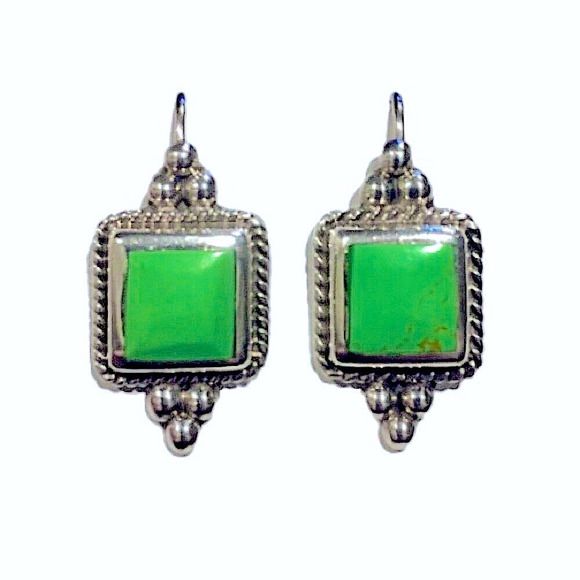 TAXCO Green Turquoise Sterling Drop Earrings - Picture 6 of 6